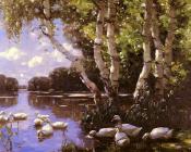 Elf Enten Unter Birken Und Im Wasser - 亚历山大·凯斯特